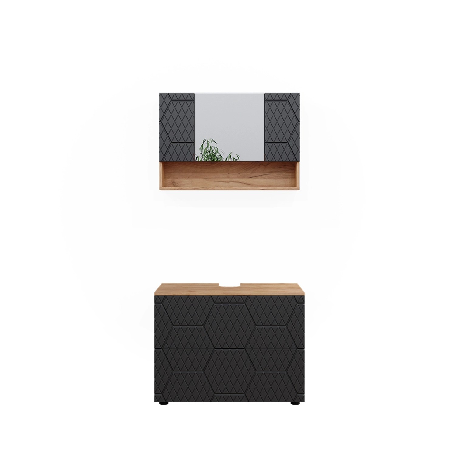 Vicco Badmöbel-Set Irma Goldkraft Eiche/Anthrazit 2 Teile Unterschrank 80 cm von Vicco