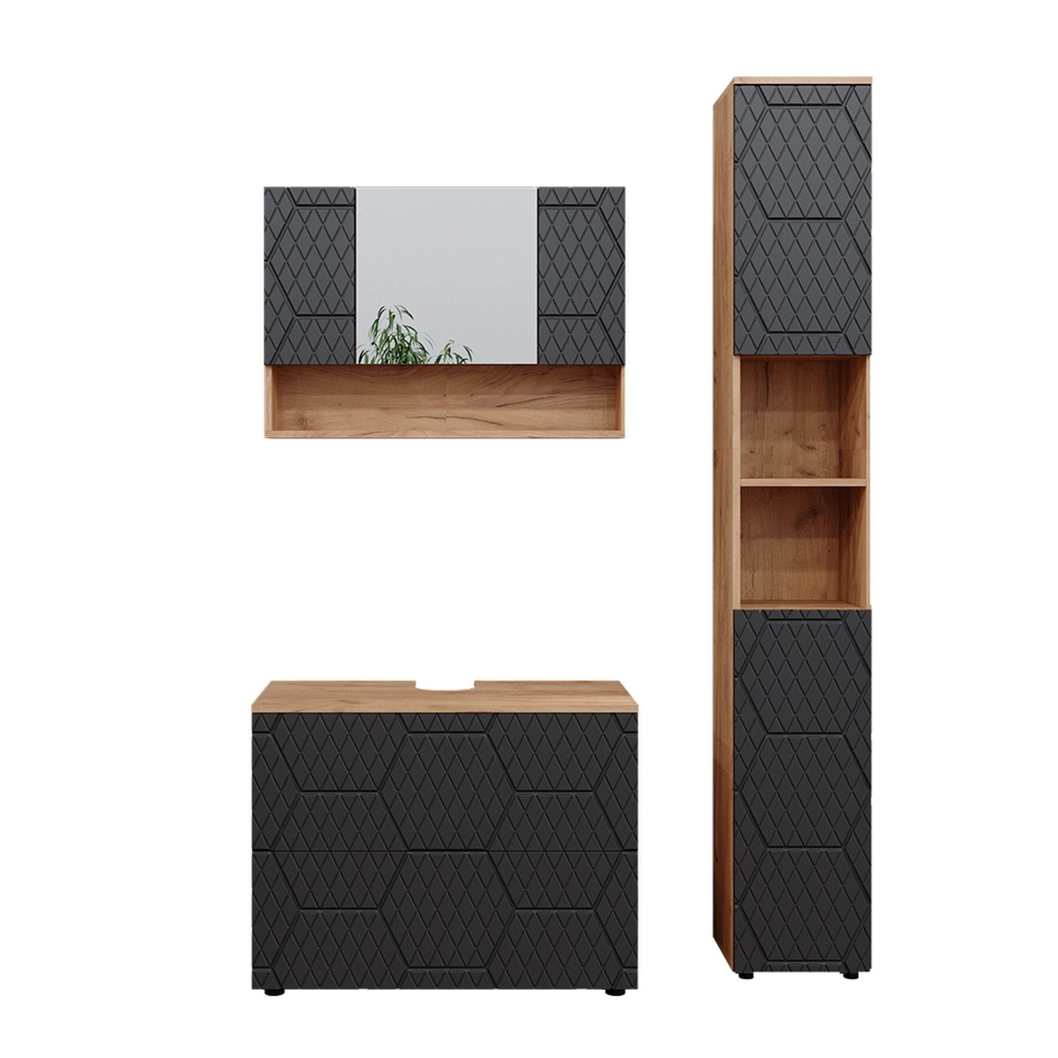 Vicco Badmöbel-Set Irma Goldkraft Eiche/Anthrazit 3 Teile mit Spiegelschrank 80 cm Vicco Badmöbel-Set Irma Goldkraft Eiche/Anthrazit 3 Teile mit Spiegelschrank 80 cm von Vicco