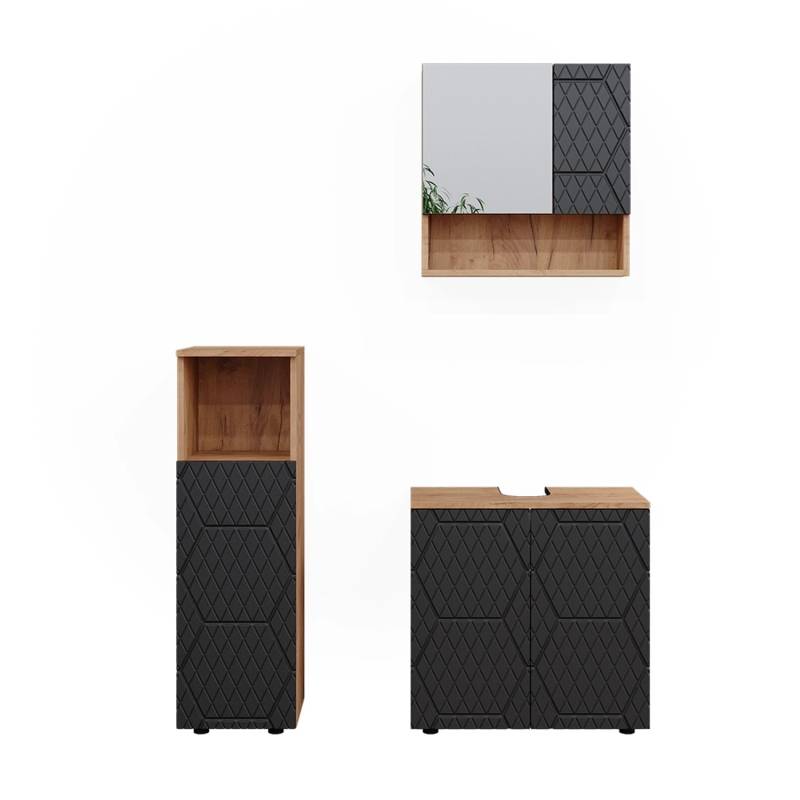 Vicco Badmöbel-Set Irma Goldkraft Eiche/Anthrazit 3 Teile von Vicco