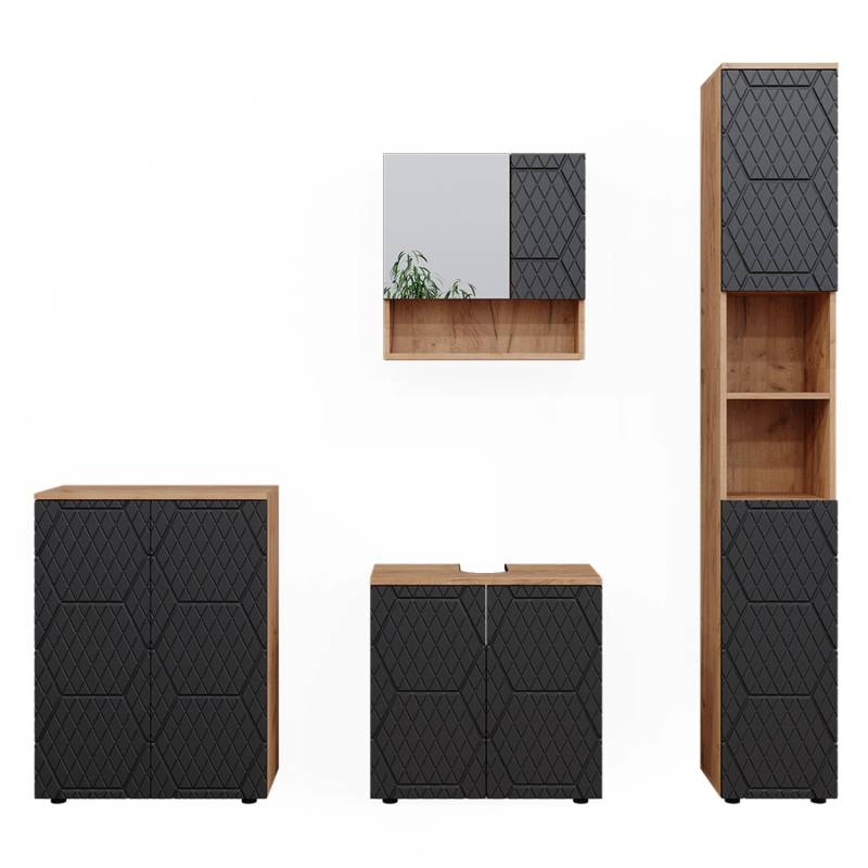 Vicco Badmöbel-Set Irma Goldkraft Eiche/Anthrazit 4 Teile mit Hochschrank und Kommode von Vicco