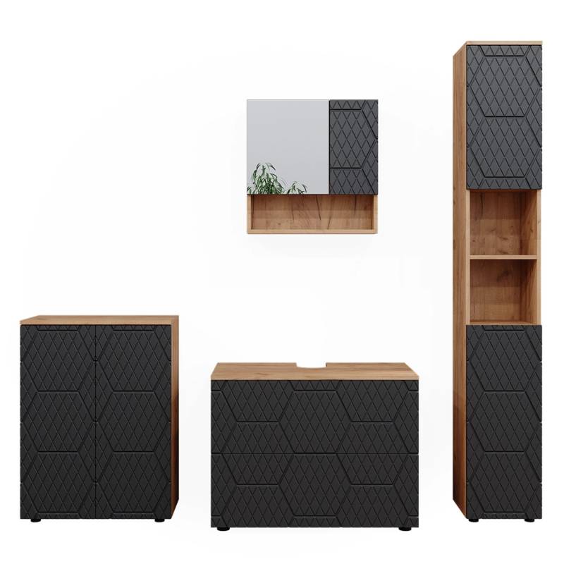 Vicco Badmöbel-Set Irma Goldkraft Eiche/Anthrazit 4 Teile mit Schubladenschrank und Midischrank von Vicco