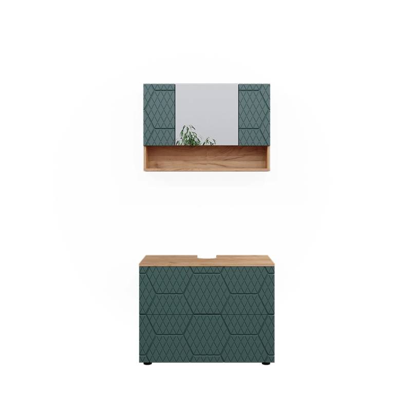 Vicco Badmöbel-Set Irma Goldkraft Eiche/Grün 2 Teile Unterschrank 80 cm von Vicco