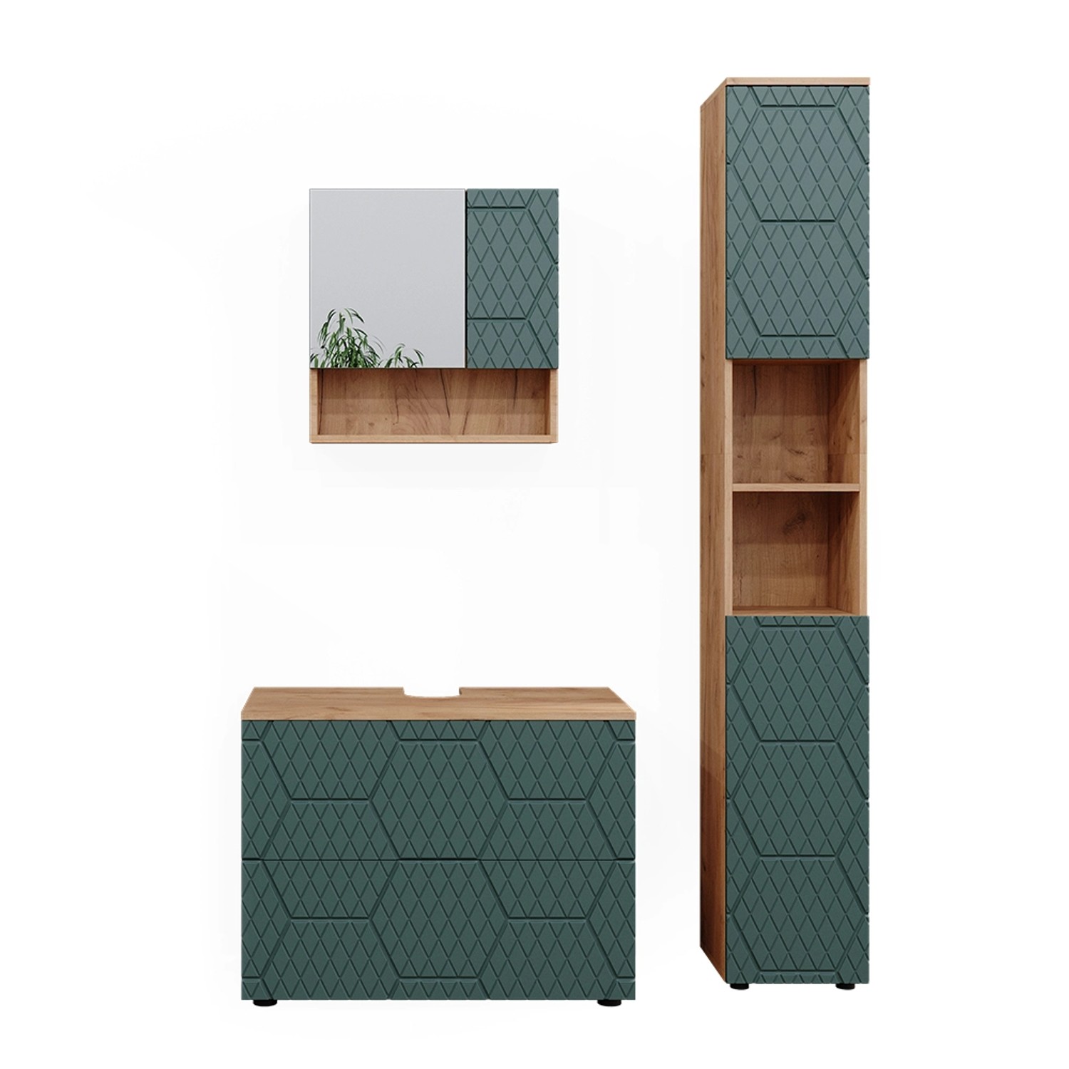 Vicco Badmöbel-Set Irma Goldkraft Eiche/Grün 3 Teile mit Schubladenschrank und Hochschrank Vicco Badmöbel-Set Irma Goldkraft Eiche/Grün 3 Teile mit Schubladenschrank und Hochschrank von Vicco