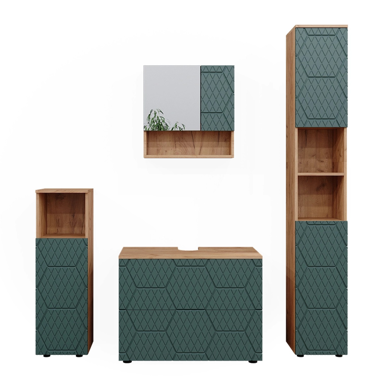 Vicco Badmöbel-Set Irma Goldkraft Eiche/Grün 4 Teile mit Schubladenschrank und Hochschrank Vicco Badmöbel-Set Irma Goldkraft Eiche/Grün 4 Teile mit Schubladenschrank und Hochschrank von Vicco