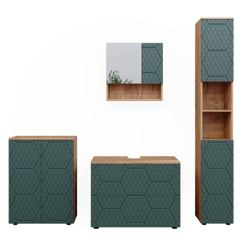 Vicco Badmöbel-Set Irma Goldkraft Eiche/Grün 4 Teile mit Schubladenschrank und Midischrank von Vicco
