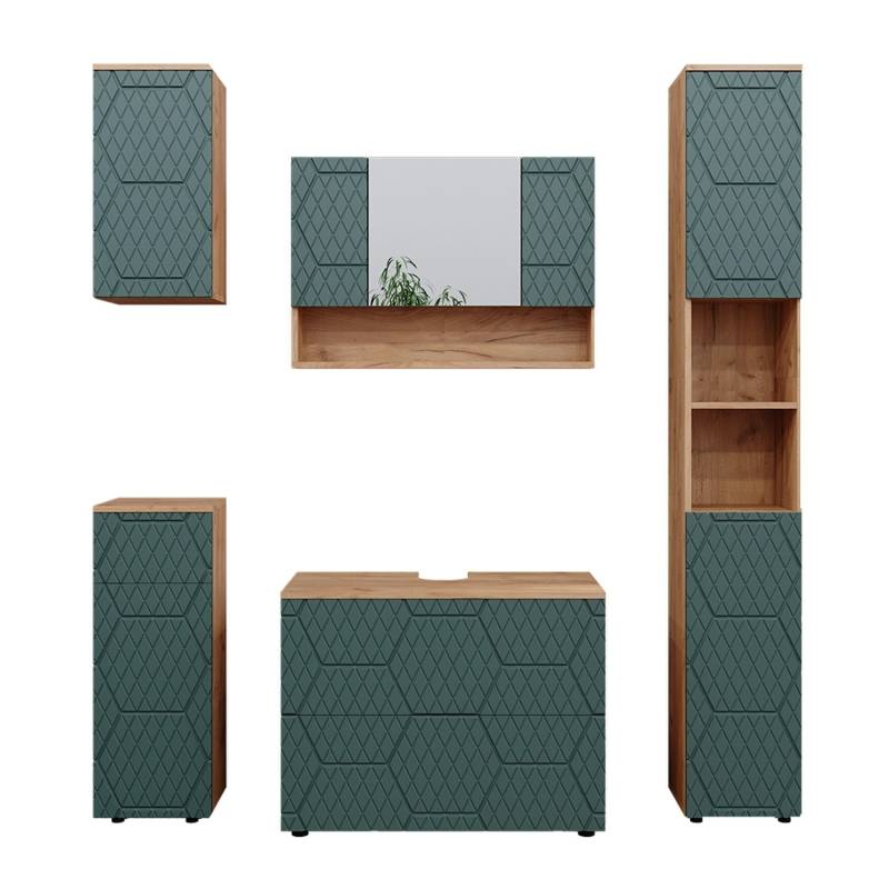Vicco Badmöbel-Set Irma Goldkraft Eiche/Grün 5 Teile von Vicco