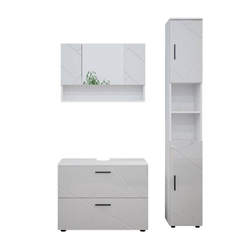 Vicco Badmöbel-Set Irma Weiß Hochglanz 3 Teile mit Spiegelschrank 80 cm von Vicco