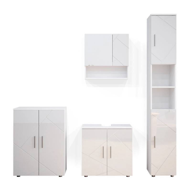 Vicco Badmöbel-Set Irma Weiß Hochglanz 4 Teile mit Hochschrank und Kommode von Vicco