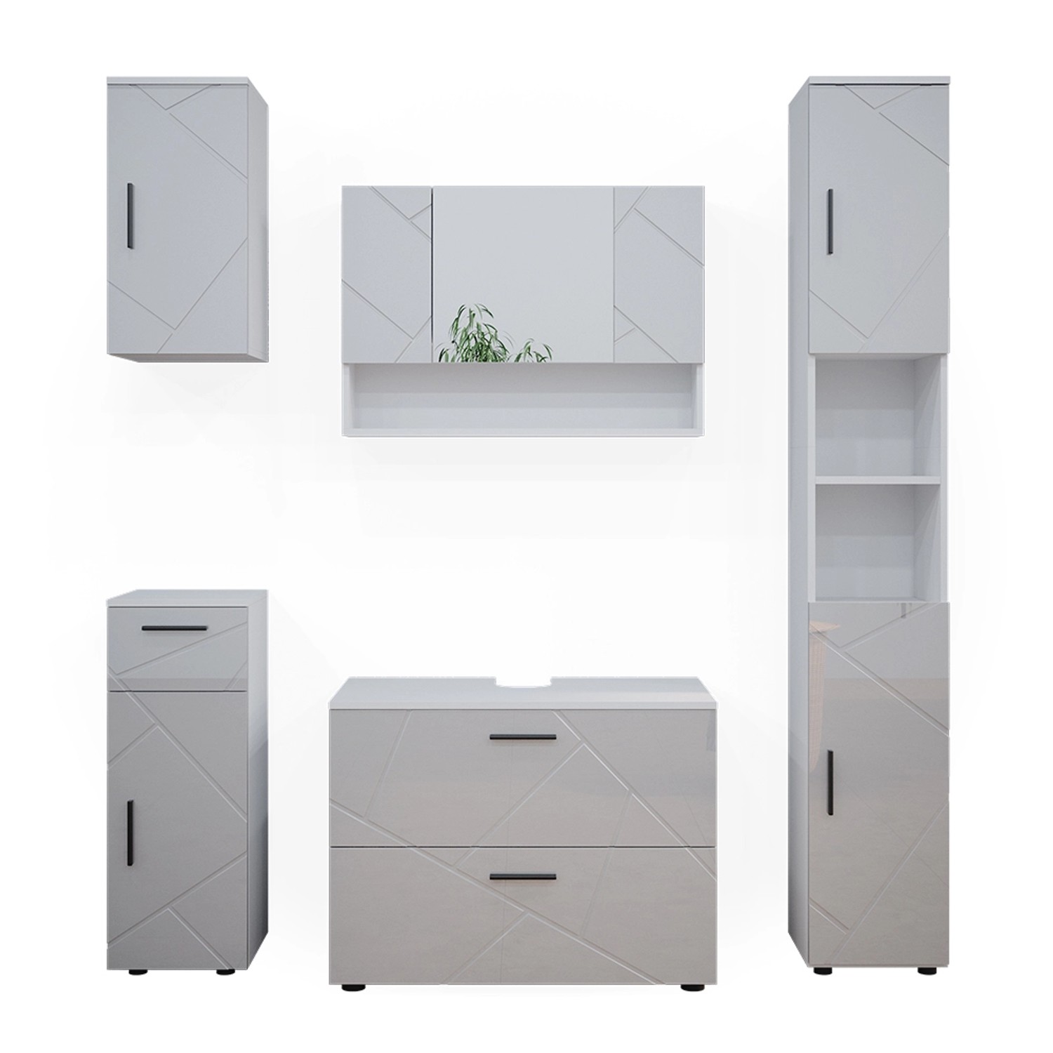 Vicco Badmöbel-Set Irma Weiß Hochglanz 5 Teile von Vicco