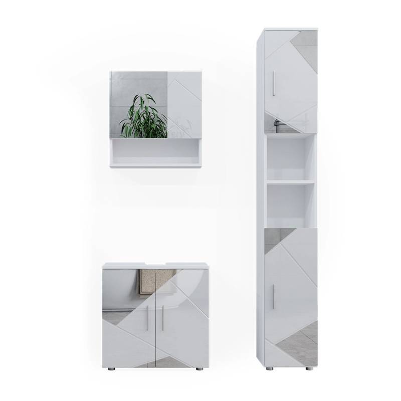 Vicco Badmöbel-Set Irma Weiß Hochglanz mit Einsätzen 3 Teile mit Hochschrank von Vicco
