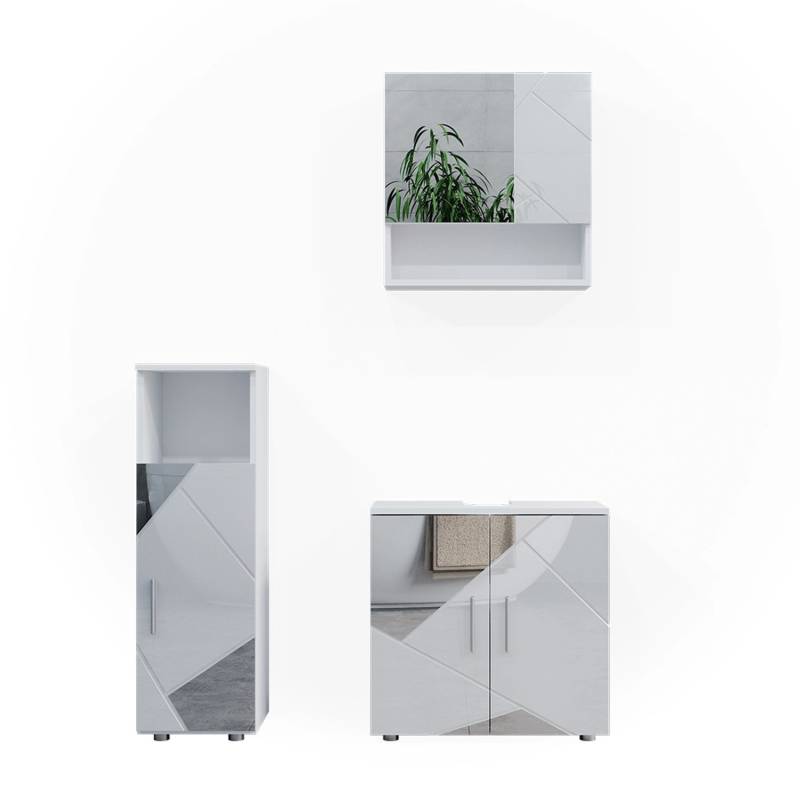 Vicco Badmöbel-Set Irma Weiß Hochglanz mit Einsätzen 3 Teile von Vicco
