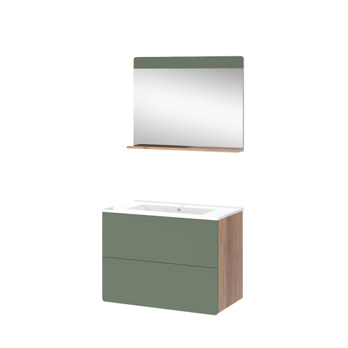 Vicco Badmöbel-Set Izan, Badezimmerschrank-Set, Goldkraft Eiche/Grün, 3 Teile mit Spiegel von Vicco