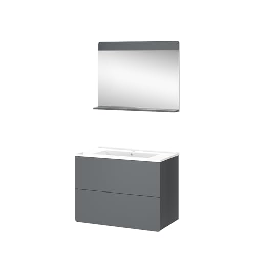 Vicco Badmöbel-Set Grau Izan, bestehend aus Waschbeckenunterschrank, Spiegelschrank, Waschbecken - Mehr Stauraum ohne Bodenfläche zu nutzen von Vicco