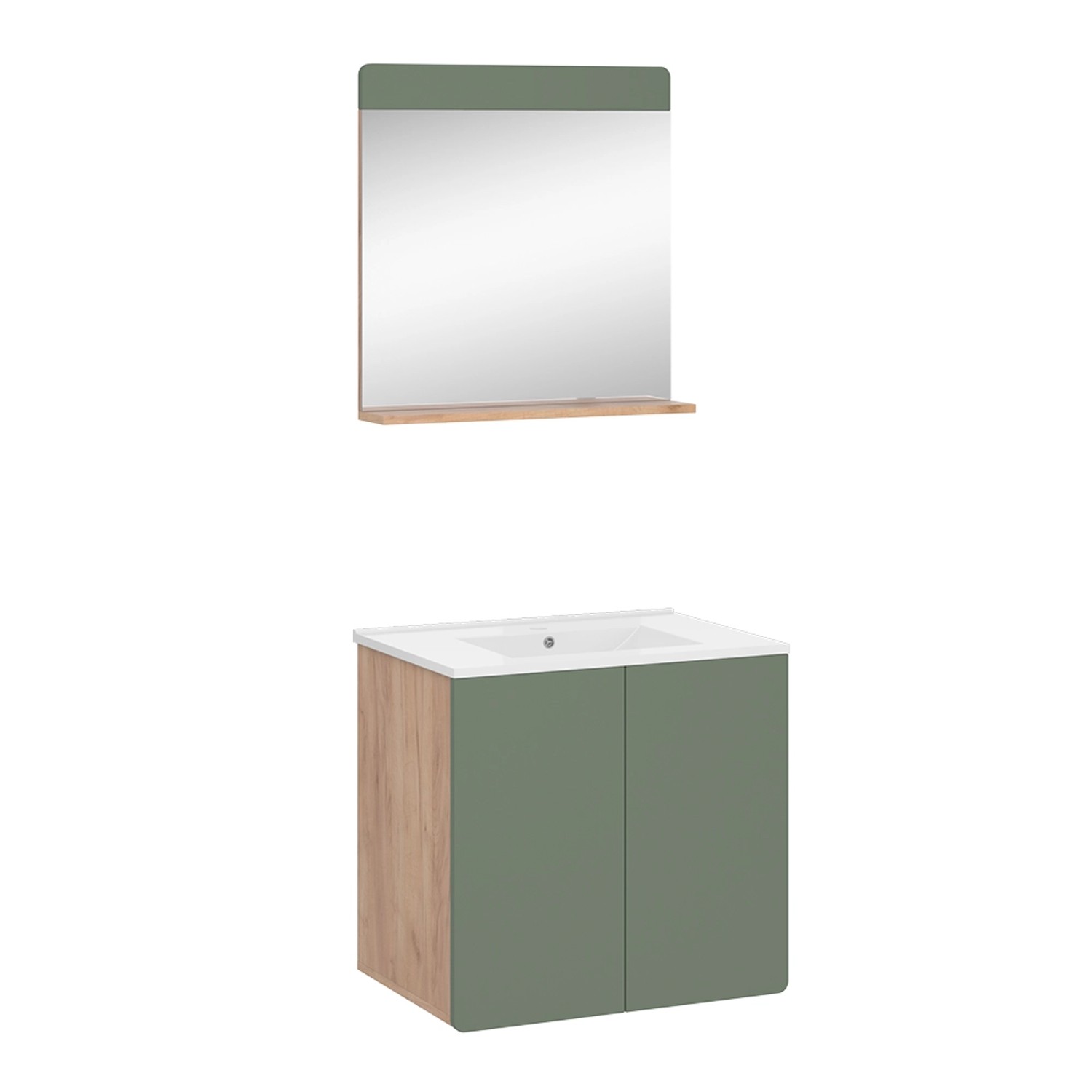Vicco Badmöbel-Set Izan Goldkraft Eiche/Grün 3 Teile mit Spiegel von Vicco