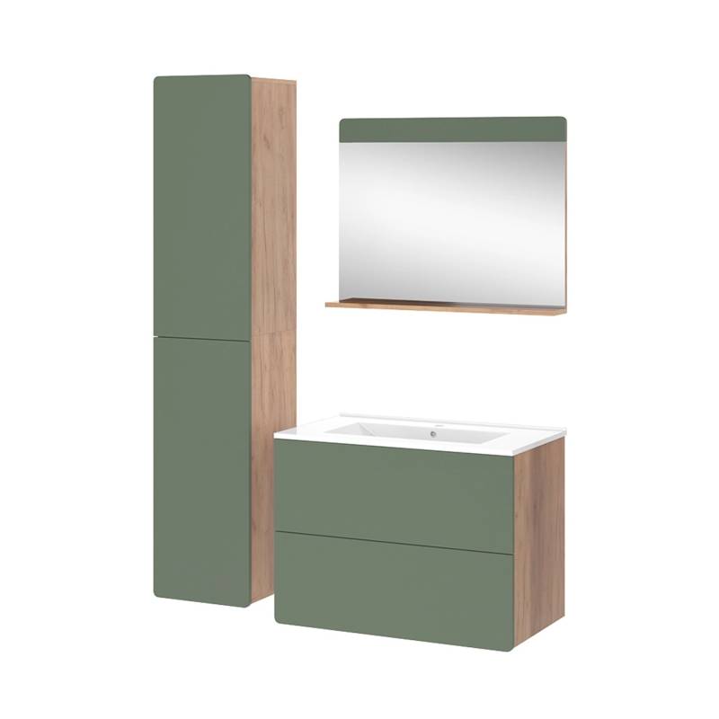Vicco Badmöbel-Set Izan Goldkraft Eiche/Grün 4 Teile mit Hochschrank von Vicco