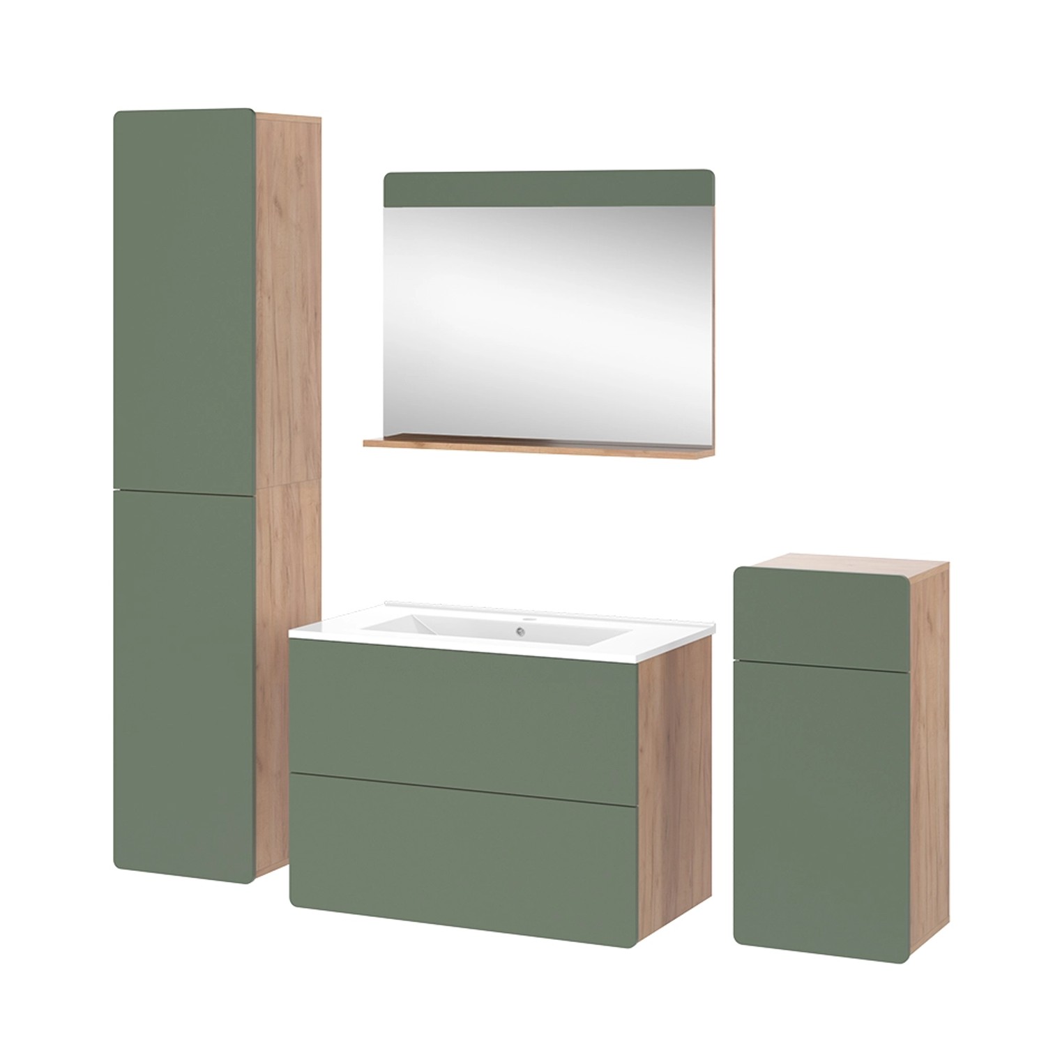 Vicco Badmöbel-Set Izan Goldkraft Eiche/Grün 5 Teile mit Hoch- und Midischrank Vicco Badmöbel-Set Izan Goldkraft Eiche/Grün 5 Teile mit Hoch- und Midischrank von Vicco