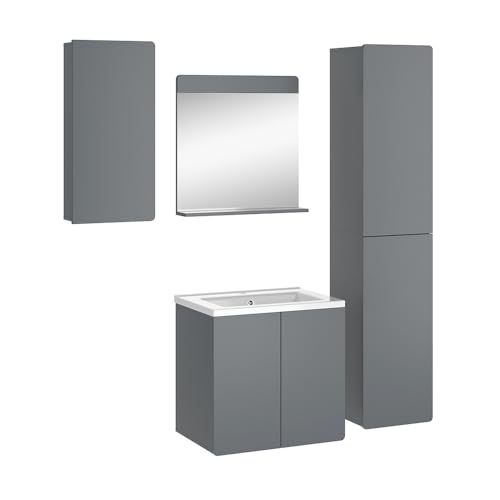 Vicco Badmöbel-Set Izan Grau modern Waschtischunterschrank Waschbecken Badspiegel Hängeschrank Hochschrank von Vicco