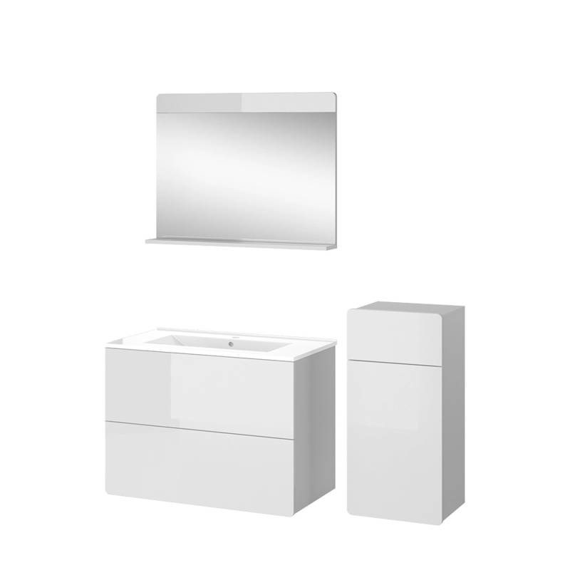 Vicco Badmöbel-Set Izan Weiß Hochglanz 4 Teile mit Midischrank von Vicco