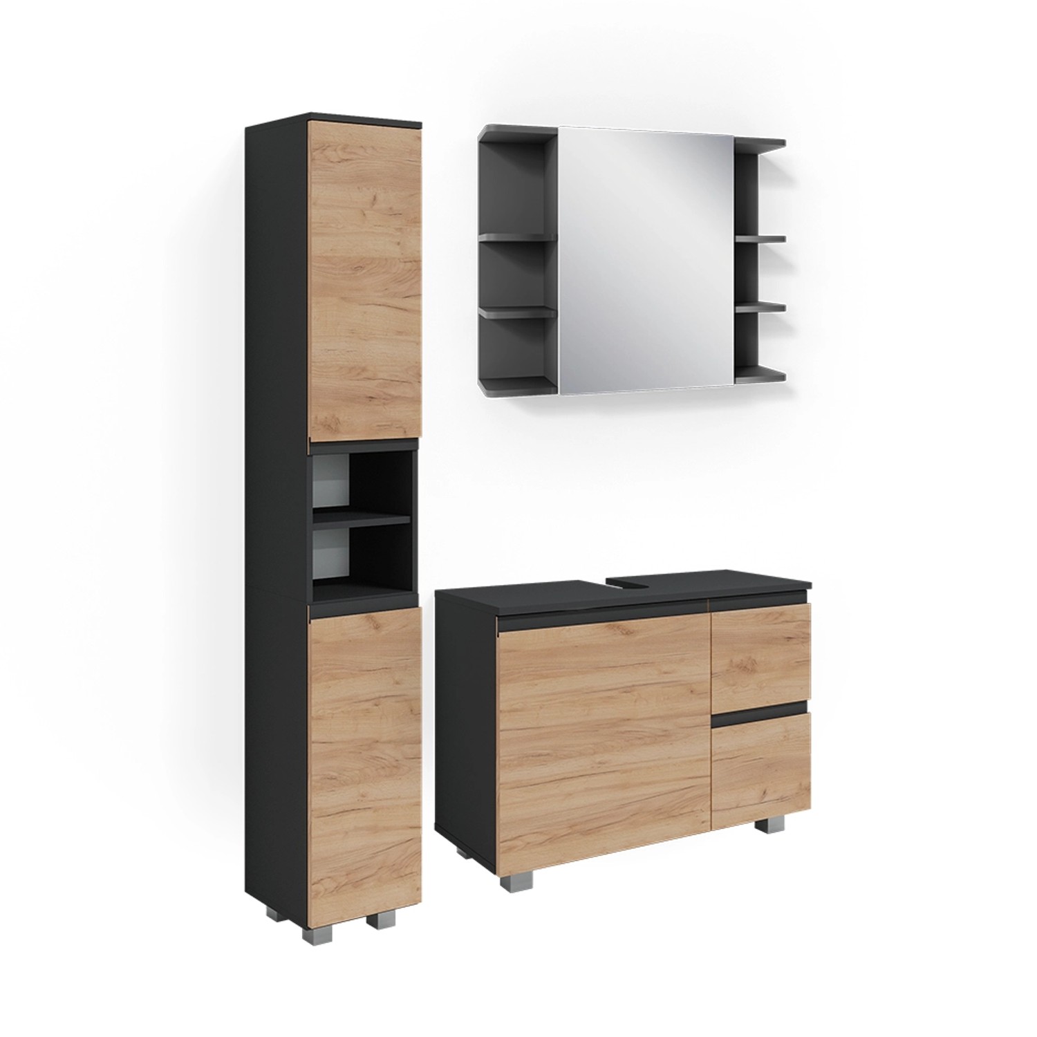Vicco Badmöbel-Set J-Shape Anthrazit/Eiche 3 Teile mit Hochschrank Vicco Badmöbel-Set J-Shape Anthrazit/Eiche 3 Teile mit Hochschrank von Vicco