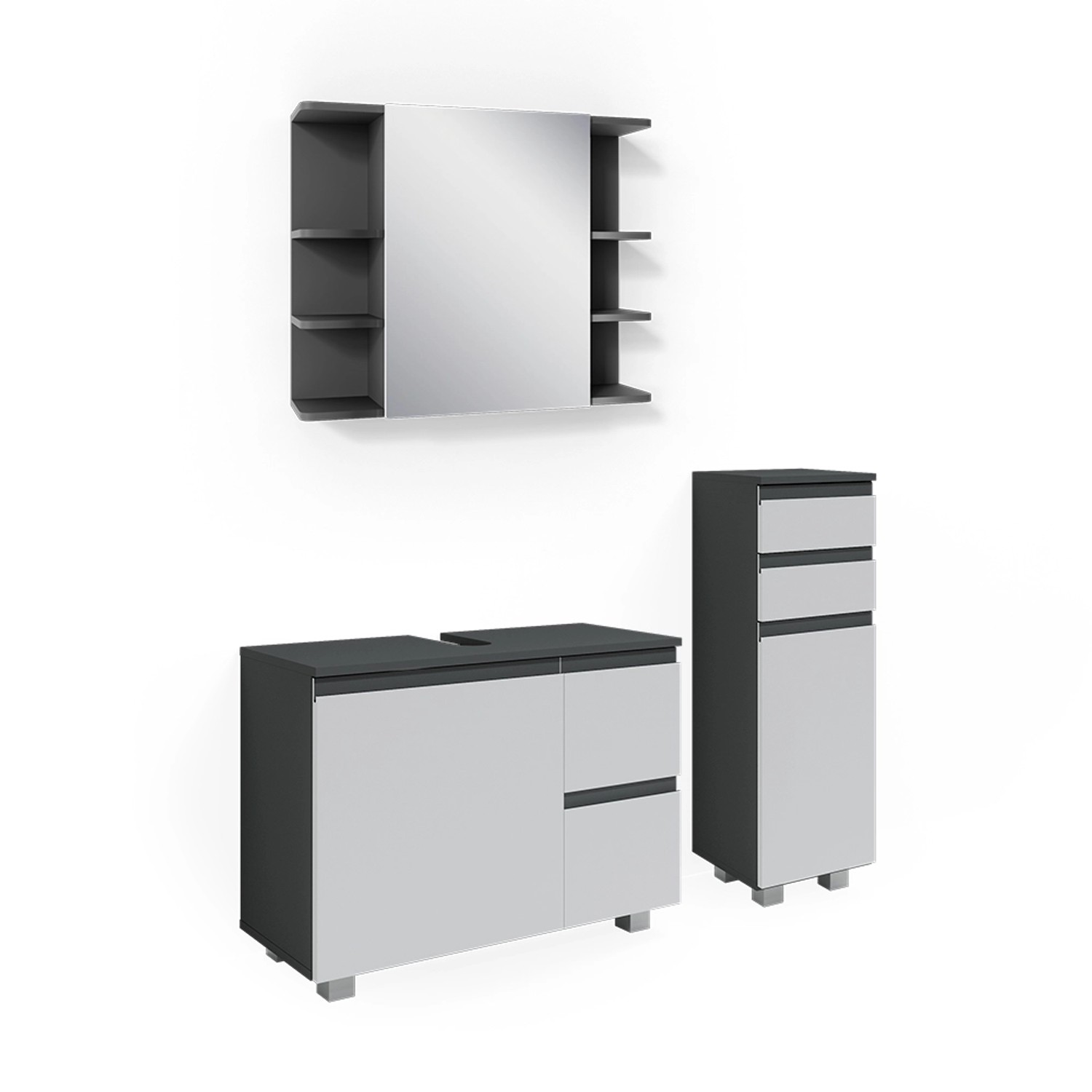 Vicco Badmöbel-Set J-Shape Weiß/Anthrazit 3 Teile mit Midischrank Vicco Badmöbel-Set J-Shape Weiß/Anthrazit 3 Teile mit Midischrank von Vicco