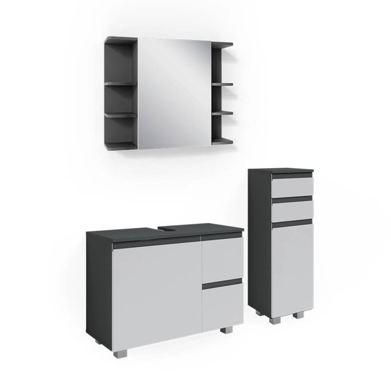 Vicco Badmöbel-Set J-Shape Weiß/Anthrazit 3 Teile mit Midischrank von Vicco