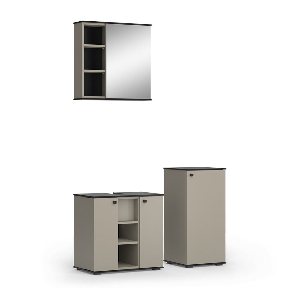 Vicco Badmöbel-Set Joli, Greige/Schwarz, 3 Teile, mit Midischrank, (3-St., 3er Set) von Vicco