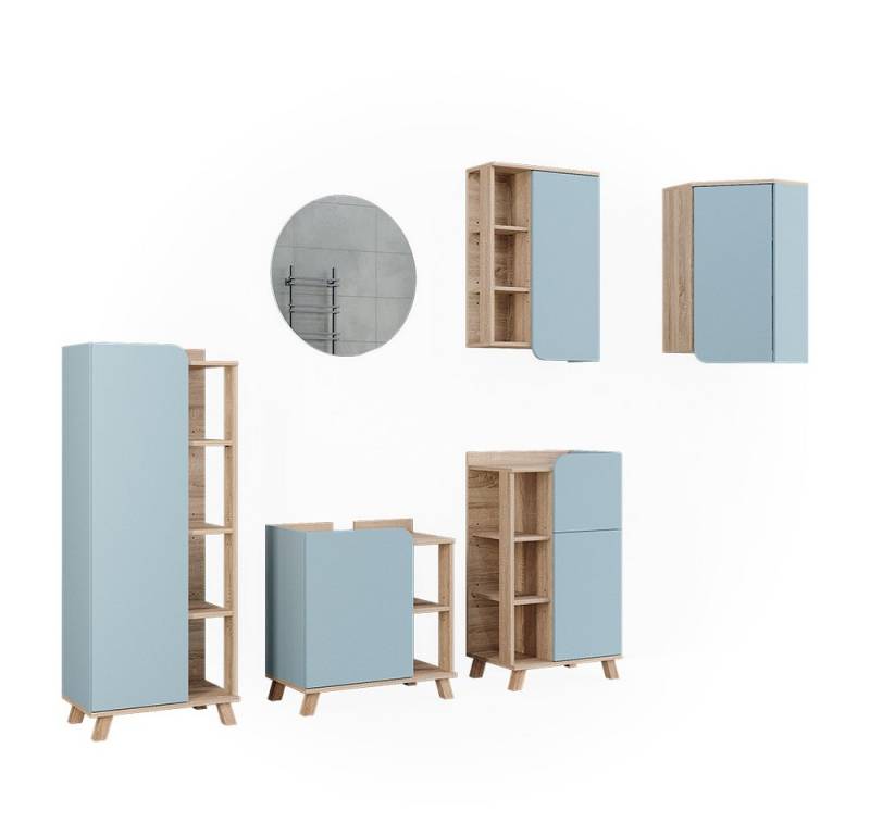 Vicco Badmöbel-Set Karen, Blau-Grau/Sonoma, 6 Teile von Vicco