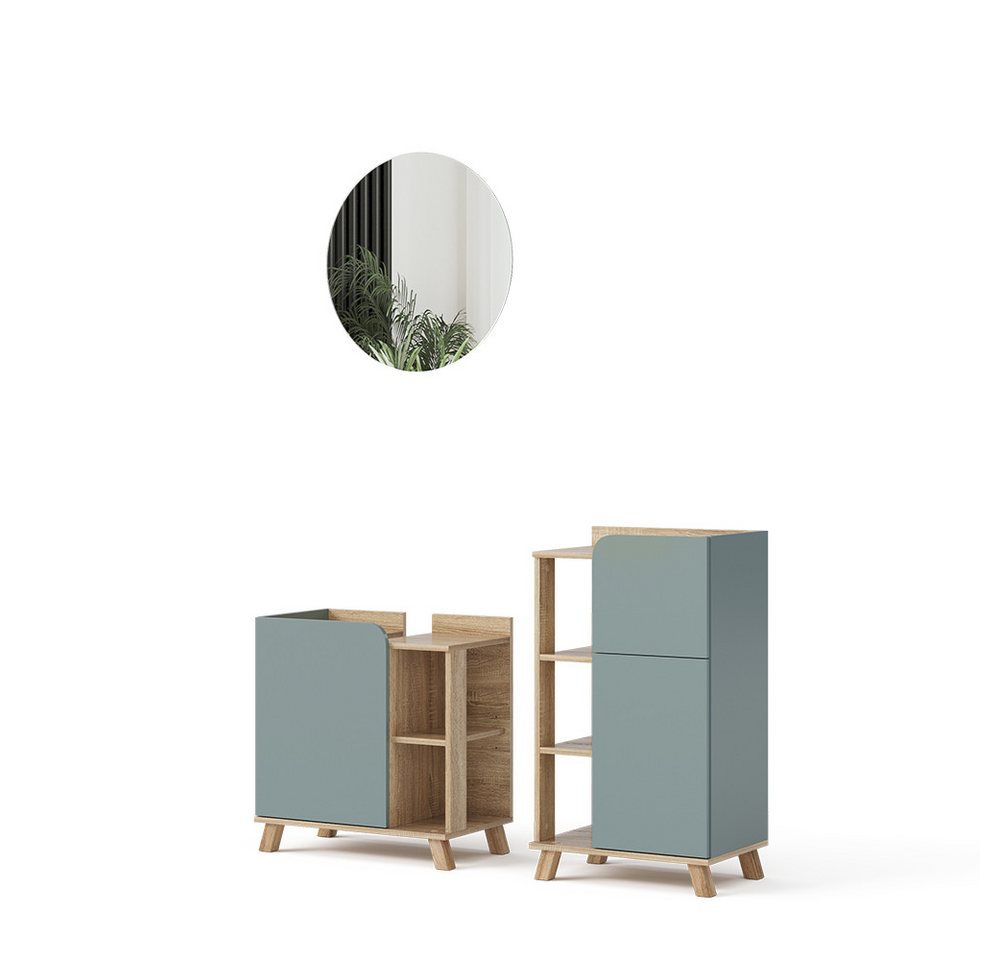 Vicco Badmöbel-Set Karen, Sonoma/Blau-Grau, 3 Teile, mit Midischrank, (3-St., 3er Set mit Unterschrank) von Vicco