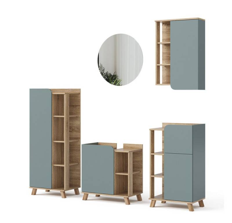 Vicco Badmöbel-Set Karen, Sonoma/Blau-Grau, 5 Teile, (5-St., 5er Set) von Vicco