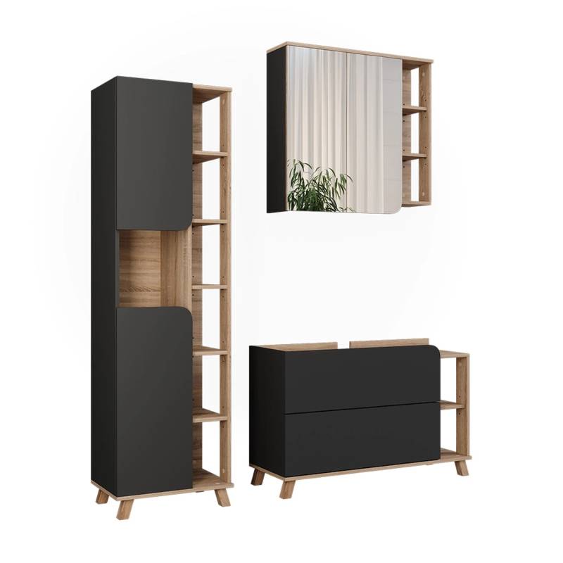 Vicco Badmöbel-Set Karen Sonoma/Anthrazit 3 Teile Opt 2 von Vicco