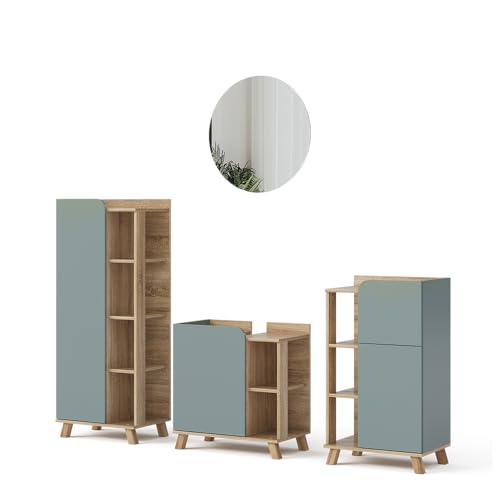 Vicco Badmöbel-Set Sonoma/Blau Karen, bestehend aus Badspiegelschrank, Waschbeckenunterschrank, Midischrank, Hochschrank - Offene und geschlossene Fächer für Flexible Aufbewahrung Vicco Badmöbel-Set Sonoma/Blau Karen, bestehend aus Badspiegelschrank, Waschbeckenunterschrank, Midischrank, Hochschrank - Offene und geschlossene Fächer für Flexible Aufbewahrung von Vicco