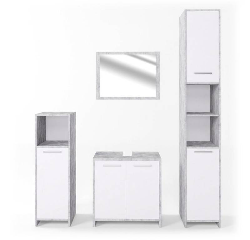 Vicco Badmöbel-Set Kiko, Beton/Weiß, 4 Teile, (4-er Set, 4-St., 4-er Set) von Vicco