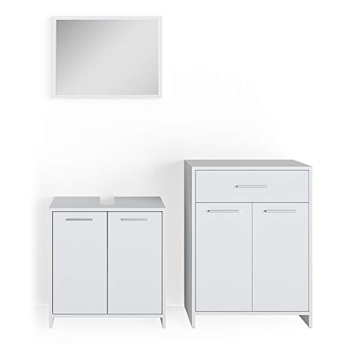 Vicco Badmöbel-Set Weiß Kiko, bestehend aus Bad Spiegelschrank, Waschbeckenunterschrank, Midischrank - Platz für Pflege- und Badutensilien von Vicco