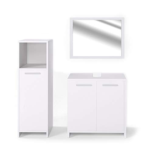 Vicco Badmöbel-Set Weiß Kiko, bestehend aus Bad Spiegelschrank, Waschbeckenunterschrank, Midischrank - Platz für Pflege- und Badutensilien von Vicco