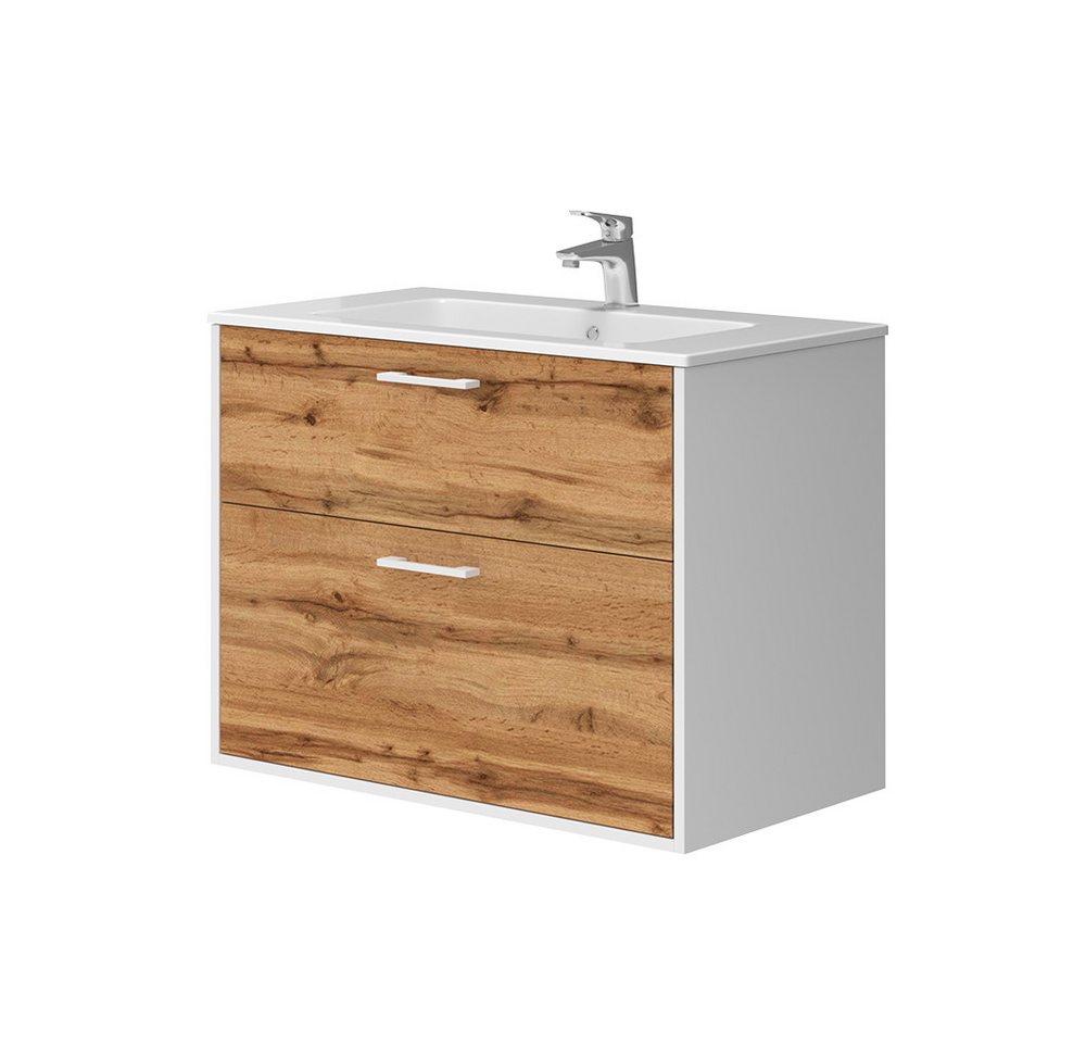 Vicco Badmöbel-Set Lanco, Weiß/Goldkraft Eiche, 80 x 61.5 cm mit Waschbecken, (2-St., 2er Set) Vicco Badmöbel-Set Lanco, Weiß/Goldkraft Eiche, 80 x 61.5 cm mit Waschbecken, (2-St., 2er Set) von Vicco