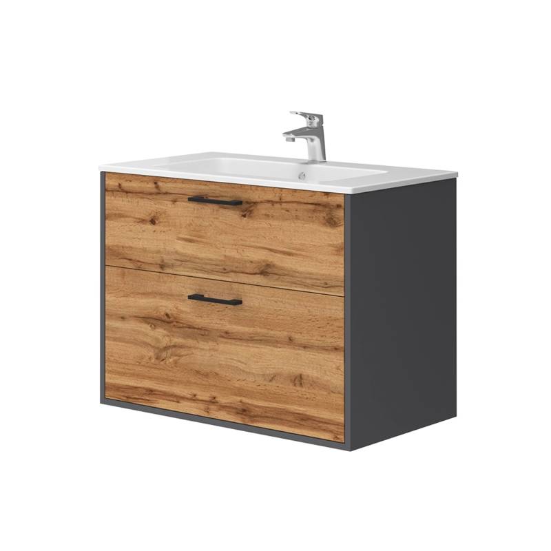 Vicco Badmöbel-Set Lanco Anthrazit/Goldkraft Eiche 80 x 62 cm mit Waschbecken von Vicco