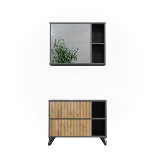 Vicco Badmöbel-Set Anthrazit/Bergeiche Leano, bestehend aus Badspiegelschrank, Waschbeckenunterschrank - Viel Stauraum Oben und unten von Vicco