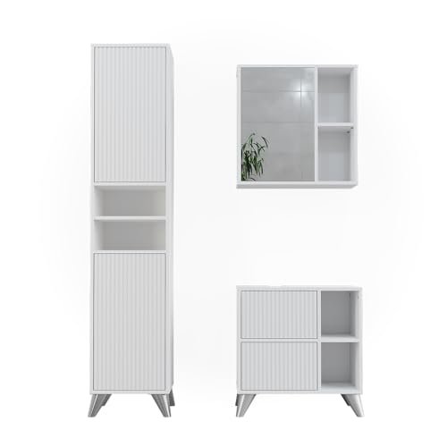 Vicco Badmöbel-Set Weiß Leano, bestehend aus Bad Spiegelschrank, Waschbeckenunterschrank, Hochschrank - Viel Stauraum Oben und unten Vicco Badmöbel-Set Weiß Leano, bestehend aus Bad Spiegelschrank, Waschbeckenunterschrank, Hochschrank - Viel Stauraum Oben und unten von Vicco