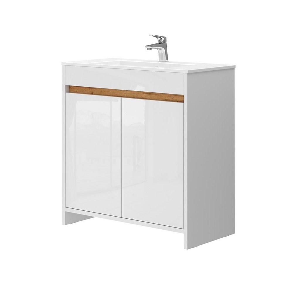 Vicco Badmöbel-Set Lemgo, Weiß Hochglanz, 2 Teile, Unterschrank 80 cm, (2-St., 2er Set) von Vicco