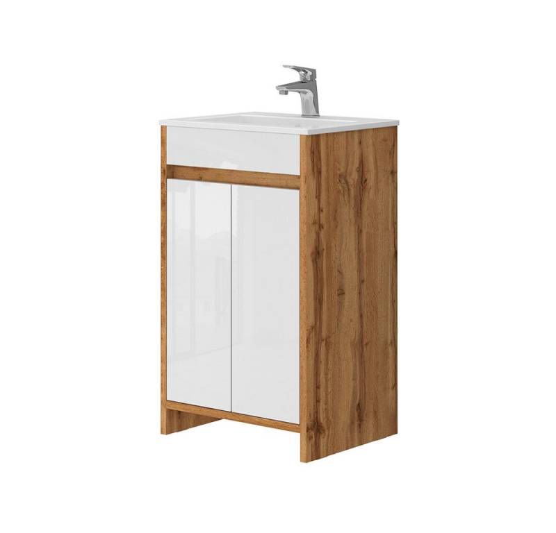 Vicco Badmöbel-Set Lemgo GK Eiche/Weiß HG 2 Teile mit Waschbecken 2 Flügeltüren, (2-St., 2er Set) von Vicco