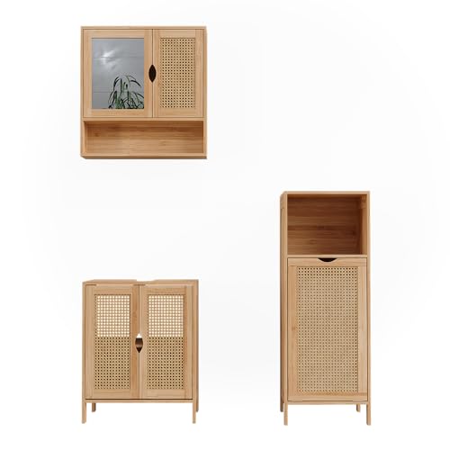 Vicco Badmöbel-Set Bambus Liora, bestehend aus Bad Spiegelschrank, Waschbeckenunterschrank, Midischrank - Viel Stauraum Oben und unten von Vicco