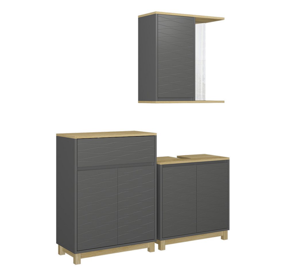 Vicco Badmöbel-Set Livia, Anthrazit/Eiche, 3 Teile, mit Badregal, (3-St., 3er Set) von Vicco