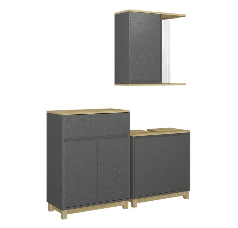 Vicco Badmöbel-Set Livia, Anthrazit/Eiche, 3 Teile, mit Badregal, (3-St., 3er Set) von Vicco