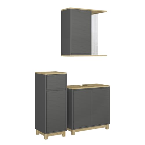 Vicco Badmöbel-Set Anthrazit/Eiche Livia, bestehend aus Bad Spiegelschrank, Waschbeckenunterschrank, Midischrank - Viel Stauraum Oben und unten Vicco Badmöbel-Set Anthrazit/Eiche Livia, bestehend aus Bad Spiegelschrank, Waschbeckenunterschrank, Midischrank - Viel Stauraum Oben und unten von Vicco