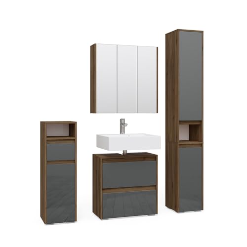 Vicco Badmöbel-Set Anthrazit Majest, bestehend aus Badspiegelschrank, Waschbeckenunterschrank, Midischrank, Hochschrank - Kombination aus Schubladen & Regalen von Vicco