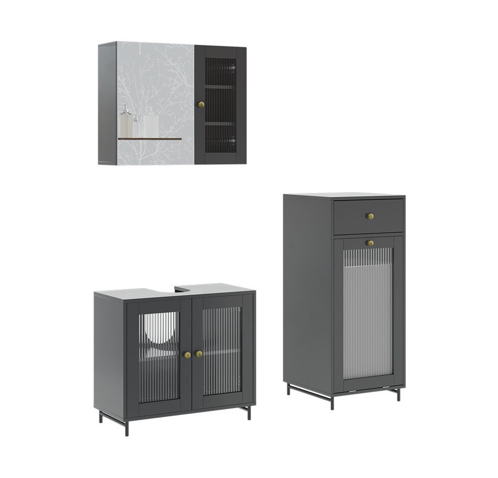 Vicco Badmöbel-Set Malte, Grau, 3 Teile mit Midischrank, (3-St., 3er Set) von Vicco