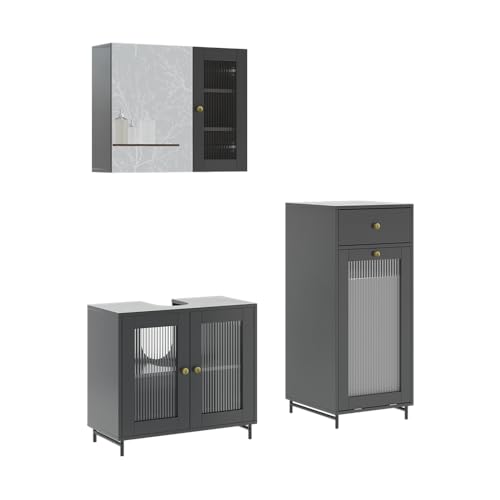 Vicco Badmöbel-Set Malte, Badezimmerschrank-Set, Grau, 3 Teile mit Midischrank von Vicco