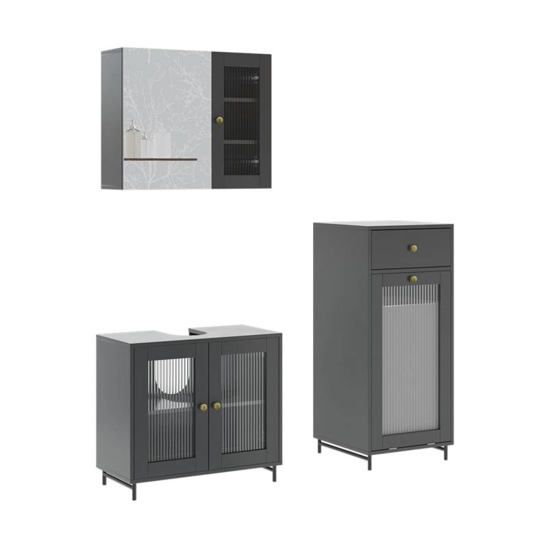 Vicco Badmöbel-Set Malte Grau 3 Teile mit Midischrank von Vicco