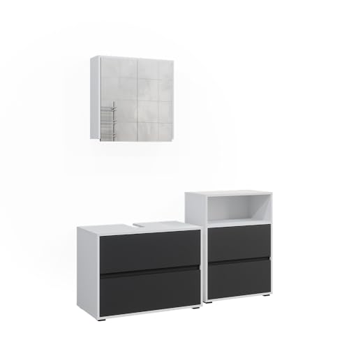 Vicco Badmöbel-Set Weiß/Anthrazit Maltin, bestehend aus Bad Spiegelschrank, Waschbeckenunterschrank, Midischrank - Viel Stauraum Oben und unten Vicco Badmöbel-Set Weiß/Anthrazit Maltin, bestehend aus Bad Spiegelschrank, Waschbeckenunterschrank, Midischrank - Viel Stauraum Oben und unten von Vicco