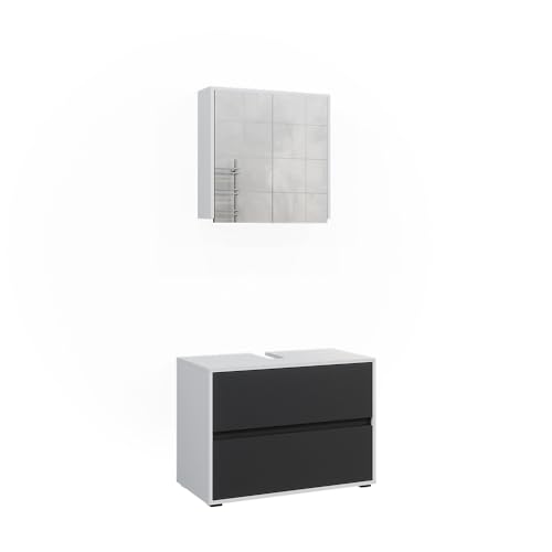 Vicco Badmöbel-Set Weiß/Anthrazit Maltin, bestehend aus Spiegelschrank, Waschbeckenunterschrank - Viel Stauraum Oben und unten Vicco Badmöbel-Set Weiß/Anthrazit Maltin, bestehend aus Spiegelschrank, Waschbeckenunterschrank - Viel Stauraum Oben und unten von Vicco